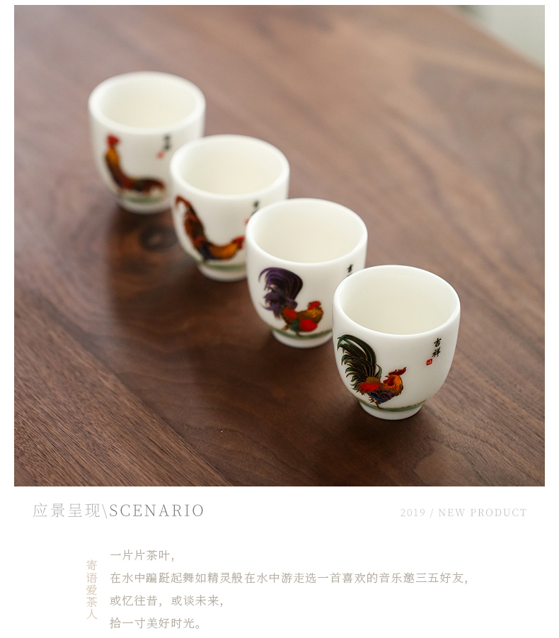 By chicken cylinder cup of blue and white porcelain tea cups porcelain hand - made kung fu tea bowl sample tea cup white porcelain cup host