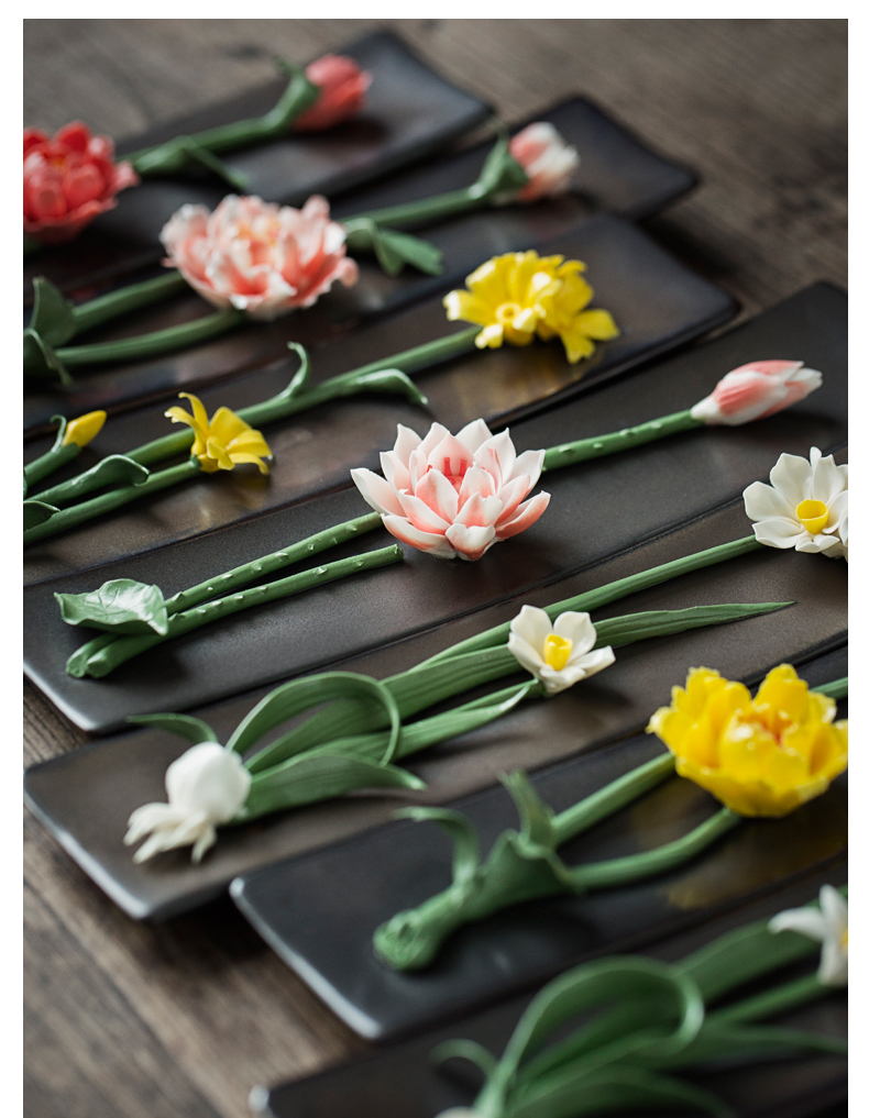 By hand for ceramic flower pen tea table decorations lotus flower peony refers to joss stick inserted tea pet furnishing articles