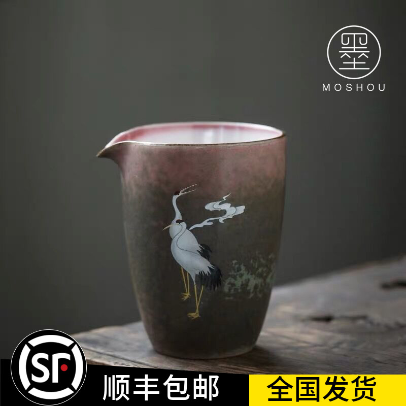 Mo Shou new Chinese style vintage coarse pottery crane fair cup Ceramic tea sea tea dispenser Gongfu tea accessories