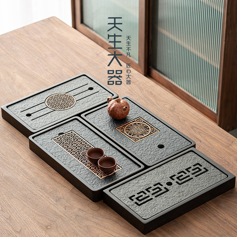 Natural born large instrumental portable urkin stone tea tray Home storage drainage double use minimalist small tea table mini dry foam tray