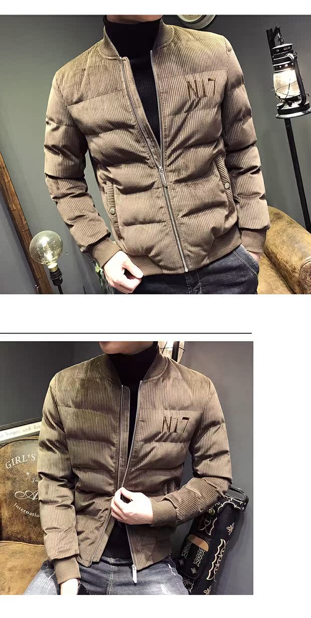 Tinh tế phong cách Hàn Quốc áo khoác mỏng cotton dày mùa đông thanh niên ngắn nhung vải thêu ấm áp áo khoác bóng chày