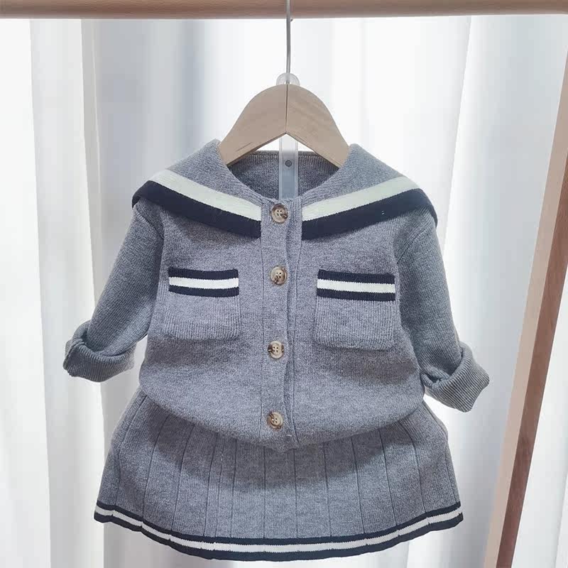 Girls Knit Sweater Cardigan Girl Baby College Style Suit Skirt Western Style Autumn Children's Two-piece Sweater Jacket
