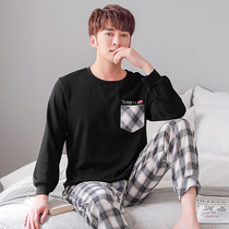 Pure Cotton Pyjamas Mens Spring Autumn Season Long Sleeves Full Cotton Mens Autumn Winter Thin and Teenagers Big Code Students Home Suits Suit