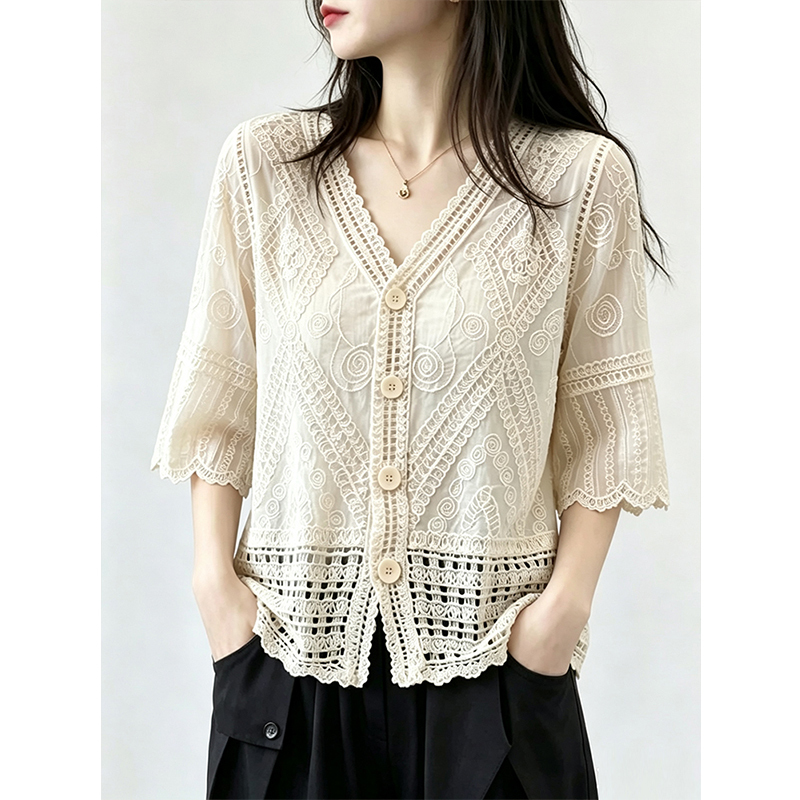 Chanel-Style Crochet Lace Button Cardigan for Women, Summer Plus-Size Loose Design Stylish Top for Curvy Ladies