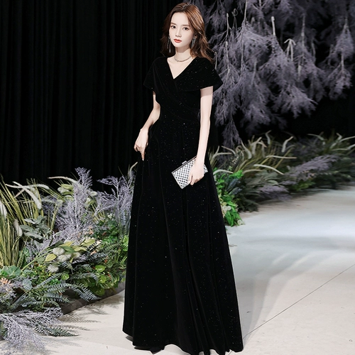 Черное бархатное элитное зимнее вечернее платье, коллекция 2023, премиум класс