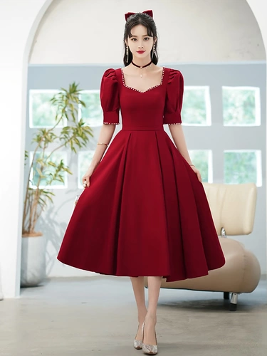 Летнее вечернее платье, бордовое свадебное платье, изысканный стиль, подходит для подростков