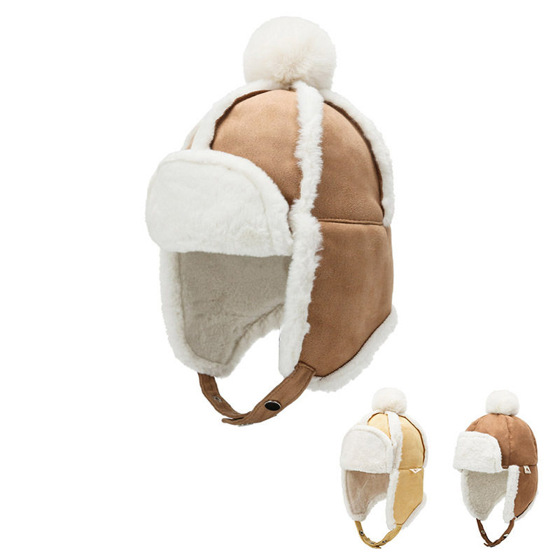 Winter children hat winter baby boy girl child Korean version plus suede warm care ear Lei Feng cap tide cute