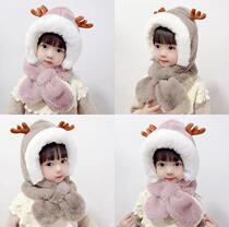 Winter childrens hat baby scarf-integrated boy girl thickening warm baby cute deer corner windproof ear protection