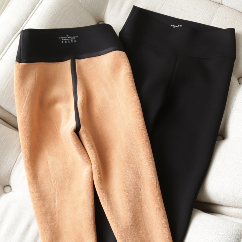 Thickened Lamb Suede High Waist Black Hit Bottom Shark Leather Pants Woman Outwear Barbie Pants High Bounce Pressure Slim Leg Integrated Pants 