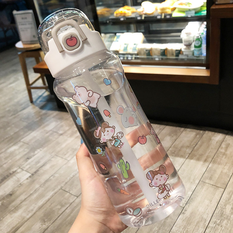 Large Capacity Straw Water Cup Female Han Version Summer Men Sports Kettle Portable Gym Cup Cute Teenage Girl Anti-Fall