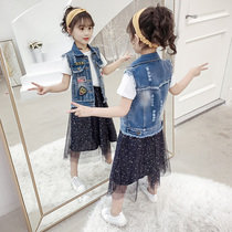 Girls  waistcoat spring style 2021 new outer wear denim vest large childrens spring and autumn thin horse clip jacket