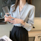 v-neck chiffon t-shirt women's autumn 2021 new trendy fashion western style small shirt thin section age-reducing long-sleeved top