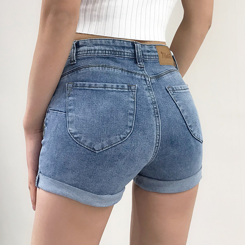2022 new European and American peach buttocks denim shorts