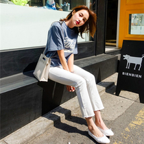 2021 autumn and winter New Velvet White jeans women nine points thin high waist ulzzang straight wool pants