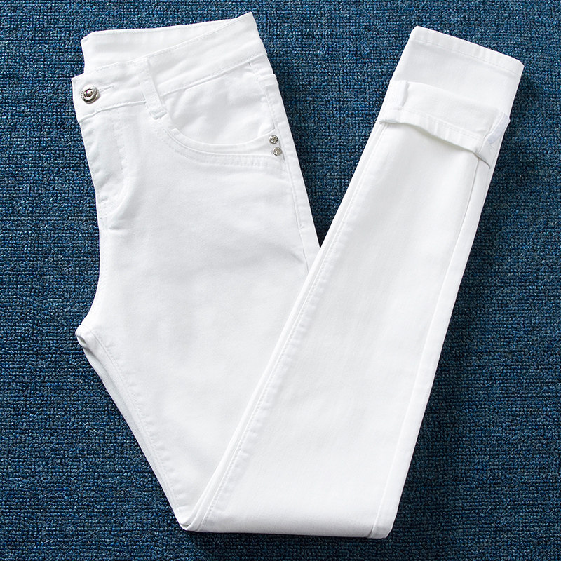 2021 summer new white jeans women's cigarette tube pants stretch tight pencil pants slim-fit long pants wear tide