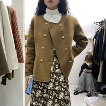 MOOTEA double-breasted woolen coat women 2021 autumn new round neck double-sided cashmere coat thin little man M527