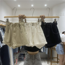 QUEEN wide leg denim shorts high waist Joker small slim roll leg stretch waist Net red jeans 359