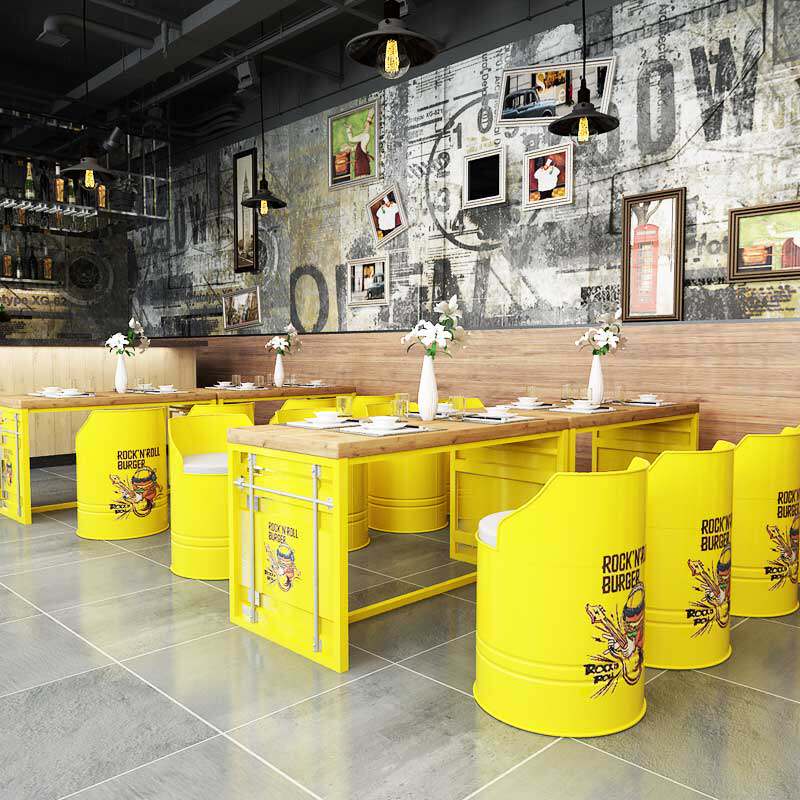 Industrial Wind Bar Dining Room Sofa Seat Milk Tea Shop Container Table And Chairs Combined Barbecue Shop Oil Barrel Casual Tea Table