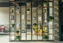 Industrial retro wrought iron screen partition living room double-sided entrance Interior decoration creative partition flower rack shelf