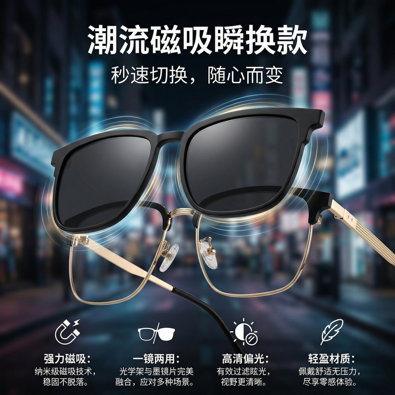 Polarized Sunglasses Clip-On Portable High-Definition Polarized Sunglasses for Men and Women Driving Uv Protection Magnetic Glasses