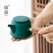Zhenyou coarse pottery side pot household ceramic filter single pot tea maker Japanese creative wooden handle Kung Fu Tea Teapot