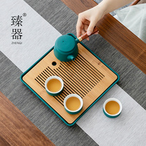Zhenji Japanese dry bubble tray tea tray kung fu tea set household bamboo tray simple office water storage small tea table ceramic tray