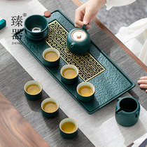 Zhenyou ceramic kung fu tea set big set simple home office bowl teapot high-end water storage tea tray gift box