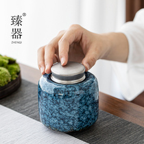 Zhenware tea pot ceramic household moisture-proof sealing tank tea storage tank large and small kiln change Puer tea box