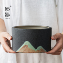 Zhen ware tea wash large extra large Japanese Zen household black pottery kung fu tea set accessories tea Basin built water Tea