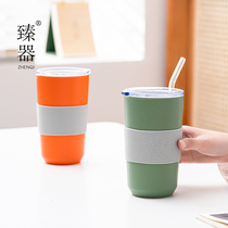 Perfector with hand cup subnet Red high face with straw cup portable coffee cup Large capacity Ceramic Water Cup Cup of children