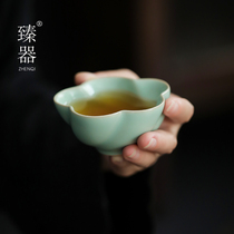 Zhen Instrumental Ru Kiln Tea Cup Master Single Cup Ceramic Tasting Cup Opening Piece Ru Porcelain Personal Cup Tea Cup Tea Bowl Kongfu Tea Furniture