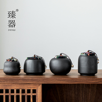 Zhenware black pottery tea cans large small and medium ceramic sealed cans Puer tea cans household tea warehouse kung fu tea accessories