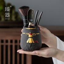 Zhenware tea ceremony six gentlemen tea accessories kung fu copper six gentlemen set purple sand tea pet ornaments boutique Ebony