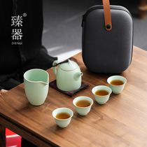 Zhen Instrumental Ru Kiln Travel Tea Tea Tea Teapot Small Suit Portable car Home One pot of four cups of upscale utilituryutil tea furniture