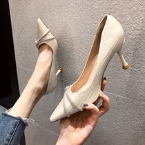 White high heels women 2021 spring new net red French rhinestones stiletto heel pointed toe sexy dress temperament single shoe