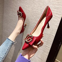 White high heels womens stiletto heel pointed toe 2021 new spring net red temperament versatile professional soft leather single shoe woman