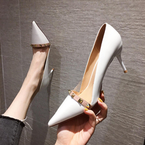 Shoes 2021 New Spring Fashion Studded White Heels Womens Stiletto Heel Versatile Nude Singles