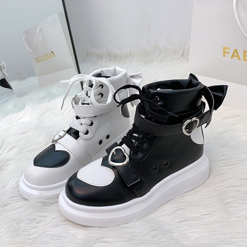 Black2020 autumn new pattern Academic atmosphere Color matching gym shoes female lolita love Versatile High shoes Soft girl Casual shoes