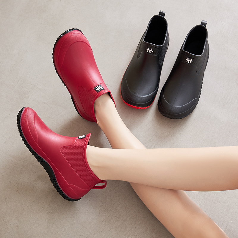 Korean Style New Short Rain Boots for Women, Waterproof and Non-Slip, Women's Rain Shoes, Kitchen Water Shoes, Adult Thick-Soled Wear-Resistant Rubber Shoes