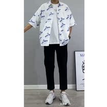 (Set) summer letter print loose short sleeve shirt Ruffian half sleeve shirt with casual pants set tide