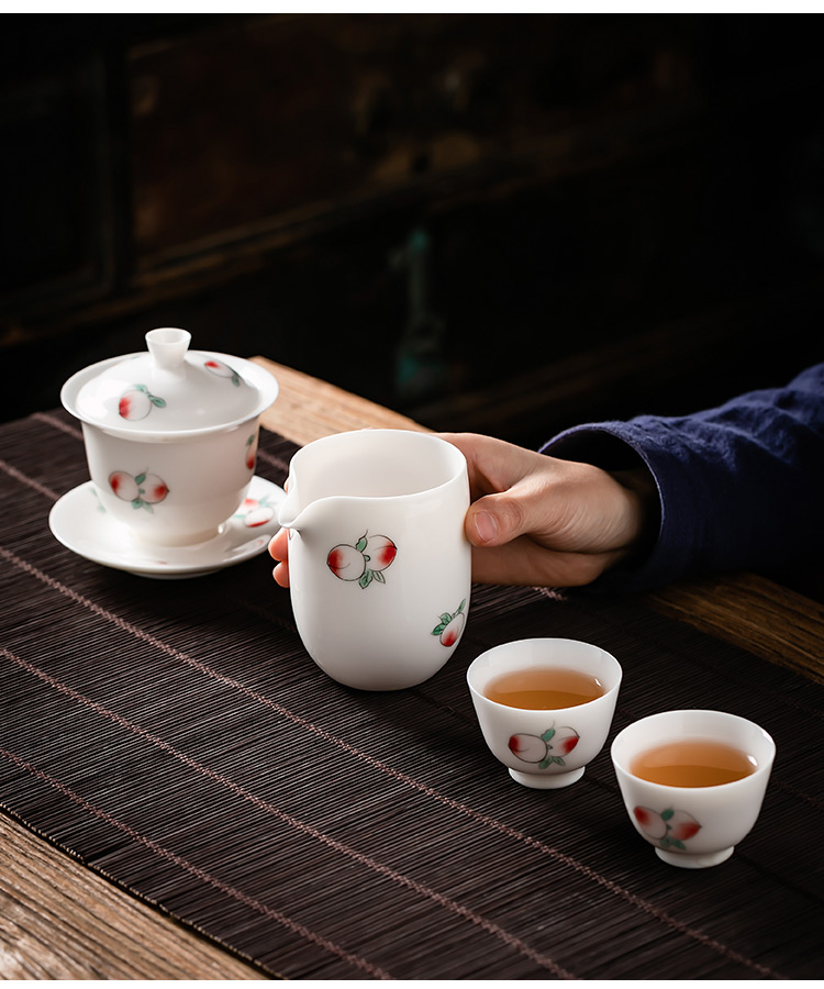 Pole element | peach jade porcelain household kung fu tea set points ceramic cups of tea sea fair keller cup points of tea ware