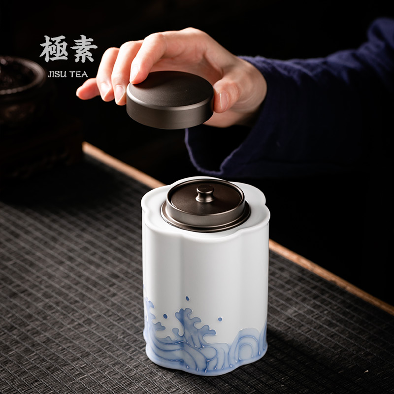 Pole element | tea warehouse caddy fixings household receives a Japanese ceramic seal pot moistureproof travel carry portable aromatherapy