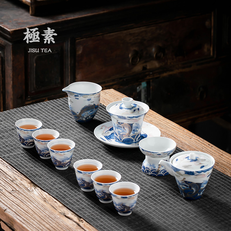 Pole element | arowana coppering. As silver tea set household kunfu tea contracted Chinese tea taking ceramic teapot teacup set