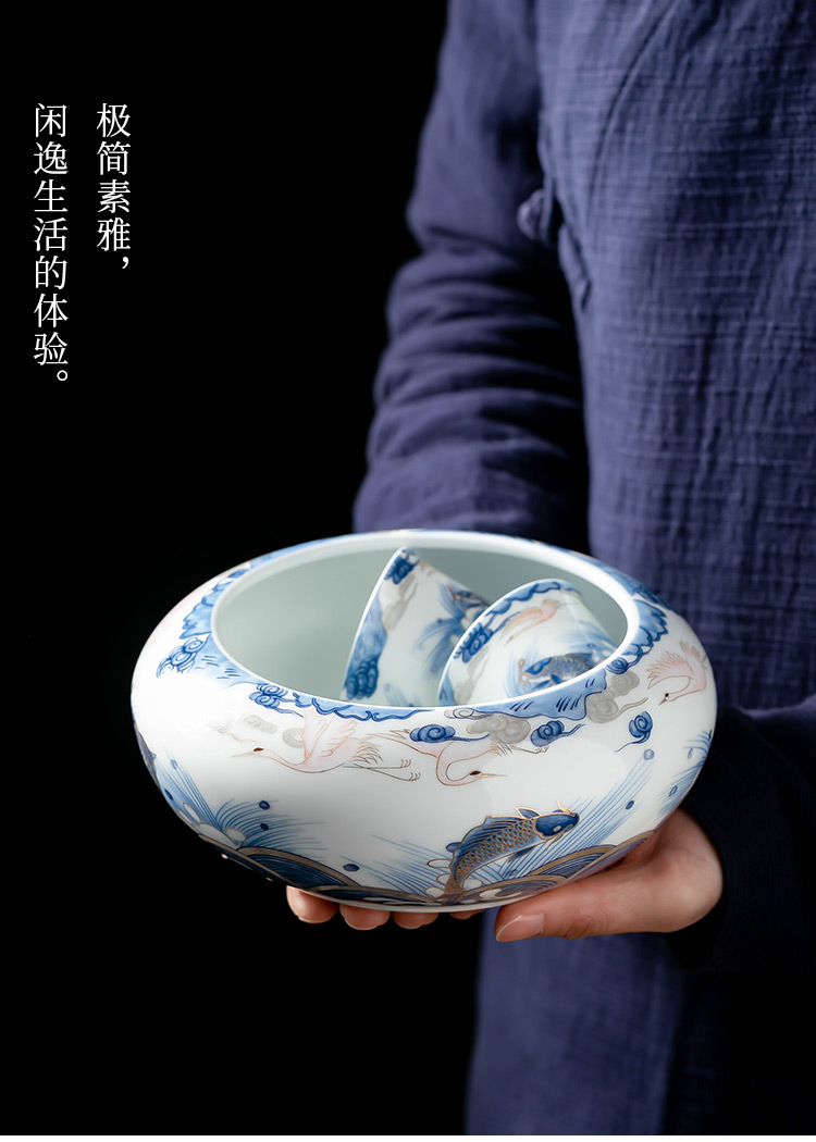 Dragon fish pole element | ceramic tea wash to wash your trace silver cup home of kung fu tea bowl washing bowl writing brush washer
