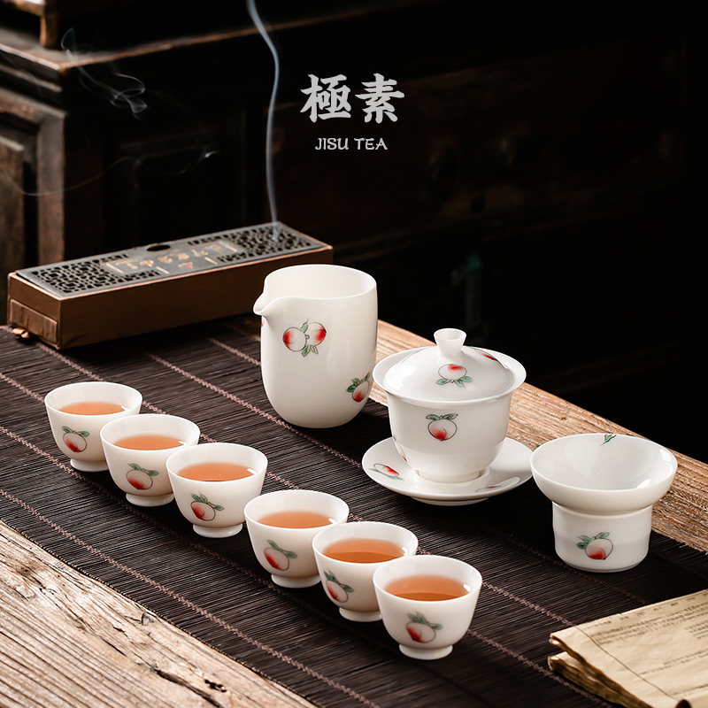 Pole element | jade porcelain kung fu tea sets the teapot tea tea cup of a complete set of Chinese style household living room office