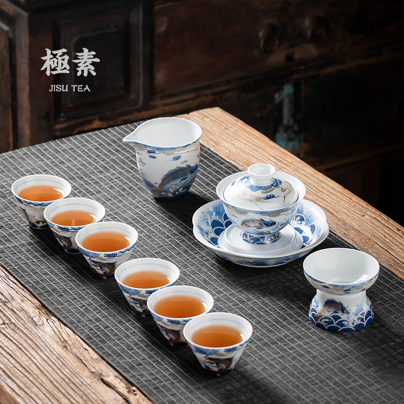 Pole element | arowana coppering. As silver tea set household kunfu tea contracted Chinese tea taking ceramic teapot teacup set