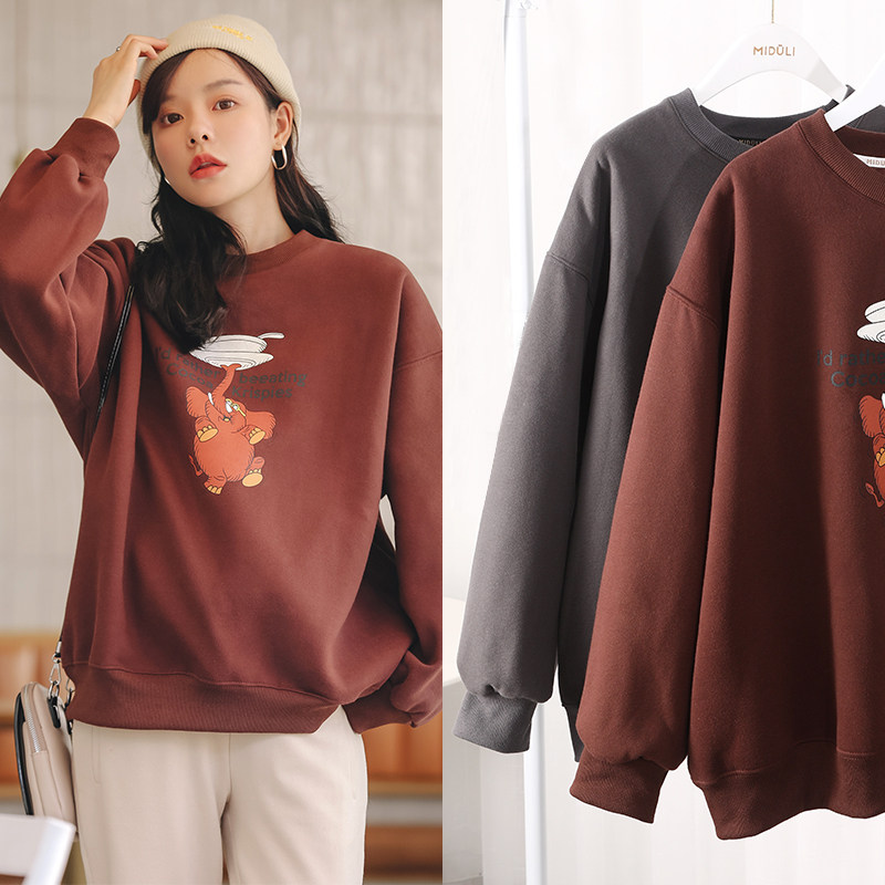 Long winter plus suede thickened blouses in pregnant women's sweatshirt with loose nets outside wearing loose nets Red Tides Mothers Woman Gestational Autumn Winter Clothing