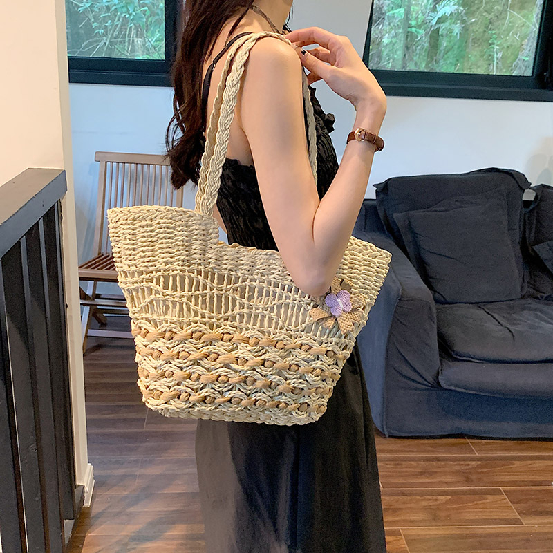 Summer Fashion Woven Straw Tote Bag for Women, Large Capacity 2026 Handbag, Pastoral Style, Vacation Style Beach Bag