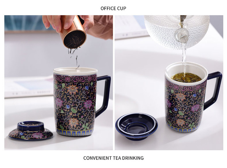 Jingdezhen colored enamel glass tea cup home office with cover filter personal special tea cup silver cup