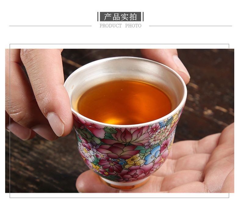 Jingdezhen tea cups porcelain enamel silver cup silver 999 authentic kung fu bladder coppering. As silver sample tea cup